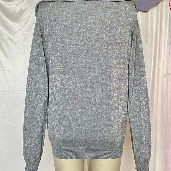 🍁40%Off only in bundle Like New Michael Kors Metallic Knit Zip-up Cardigan large - Picture 6 of 10